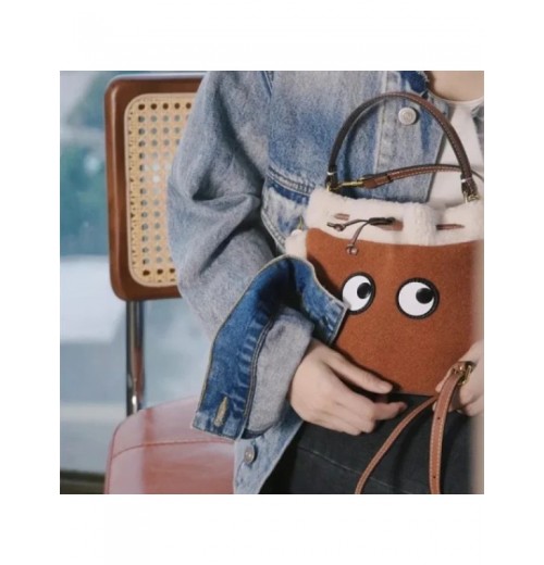 2023 Winter New Women Cute Plush Leather Bucket Bag Eyes Patchwork Shoulder Bag Ladies Brown Handbag Crossbody Bags Add To Wishlist