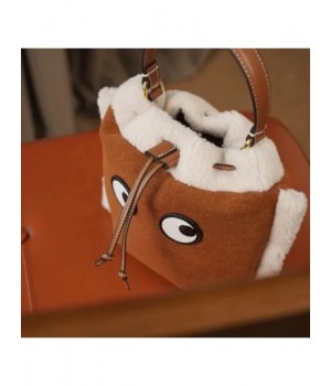 2023 Winter New Women Cute Plush Leather Bucket Bag Eyes Patchwork Shoulder Bag Ladies Brown Handbag Crossbody Bags Add To Wishlist