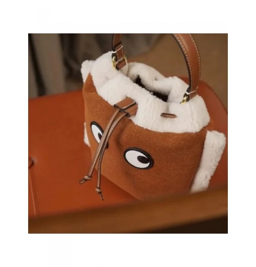 2023 Winter New Women Cute Plush Leather Bucket Bag Eyes Patchwork Shoulder Bag Ladies Brown Handbag Crossbody Bags Add To Wishlist