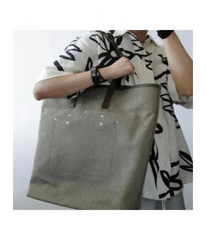 Women Fashion Canvas Bag Vintage Simple Spliced Handheld Tote Bag 2023 New Female Casual Large Capacity Bag