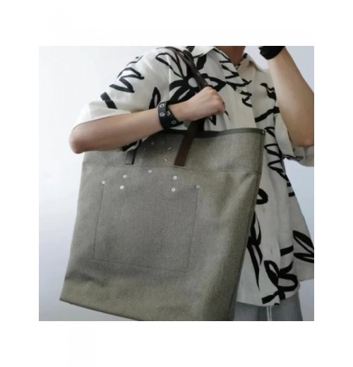 Women Fashion Canvas Bag Vintage Simple Spliced Handheld Tote Bag 2023 New Female Casual Large Capacity Bag