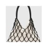 Women Handmade Woven Rope Mesh Canvas Shoulder Bag 2023 Summer New Ladies Fashion White Hollow Out Handbag