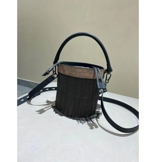 Women’s Barrel Type Beadings Tassels Bags Fashion All-Match 2023 New Ladies Lace-Up Drawstring Shoulder Handbags