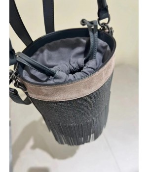 Women’s Barrel Type Beadings Tassels Bags Fashion All-Match 2023 New Ladies Lace-Up Drawstring Shoulder Handbags